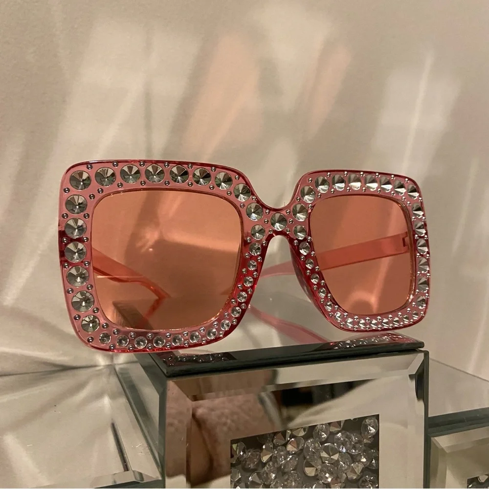 Crystal-Embellished Pink Sunglasses